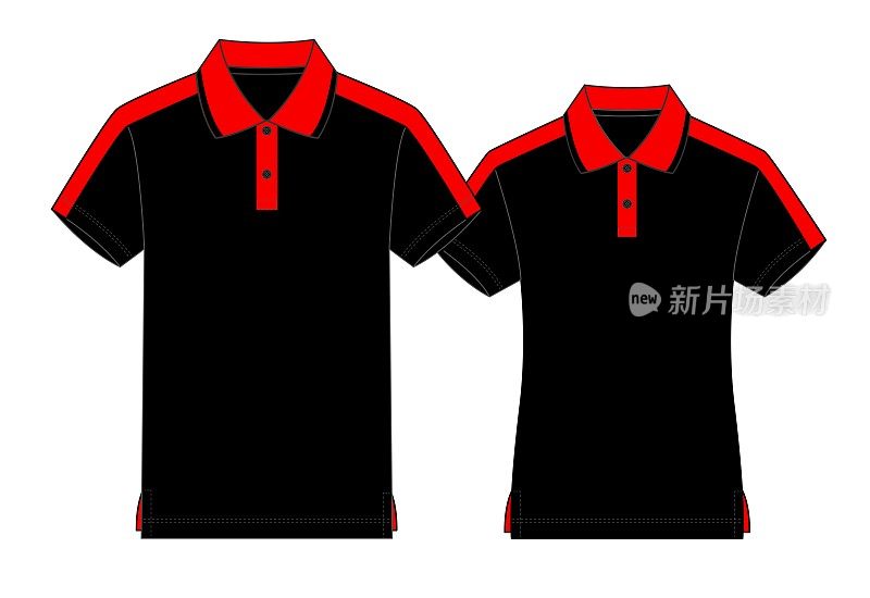 Men & Women Polo Shirt Design Black/Red Vector